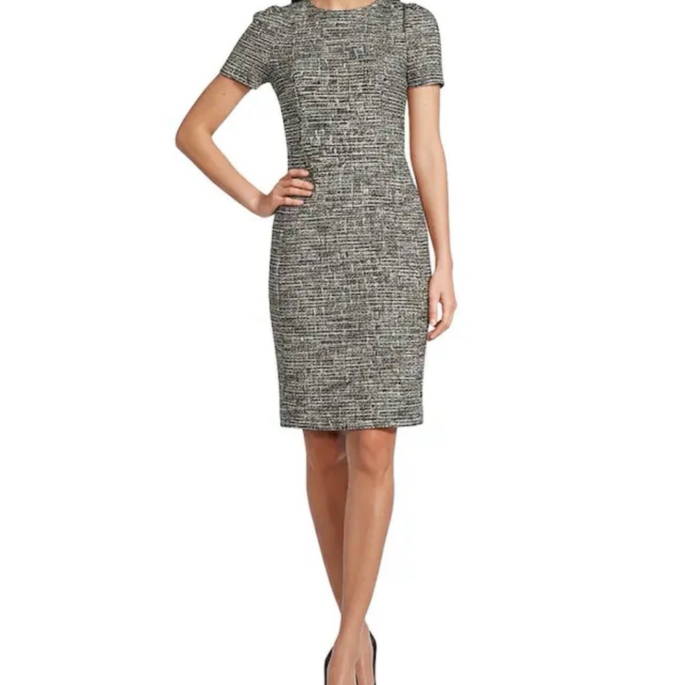 Calvin Klein Short Sleeve Crew Neck Tweed Sheath Dress
